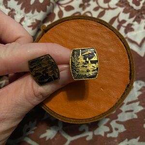 Vintage Japanese Damascene Black and Gold Cufflinks